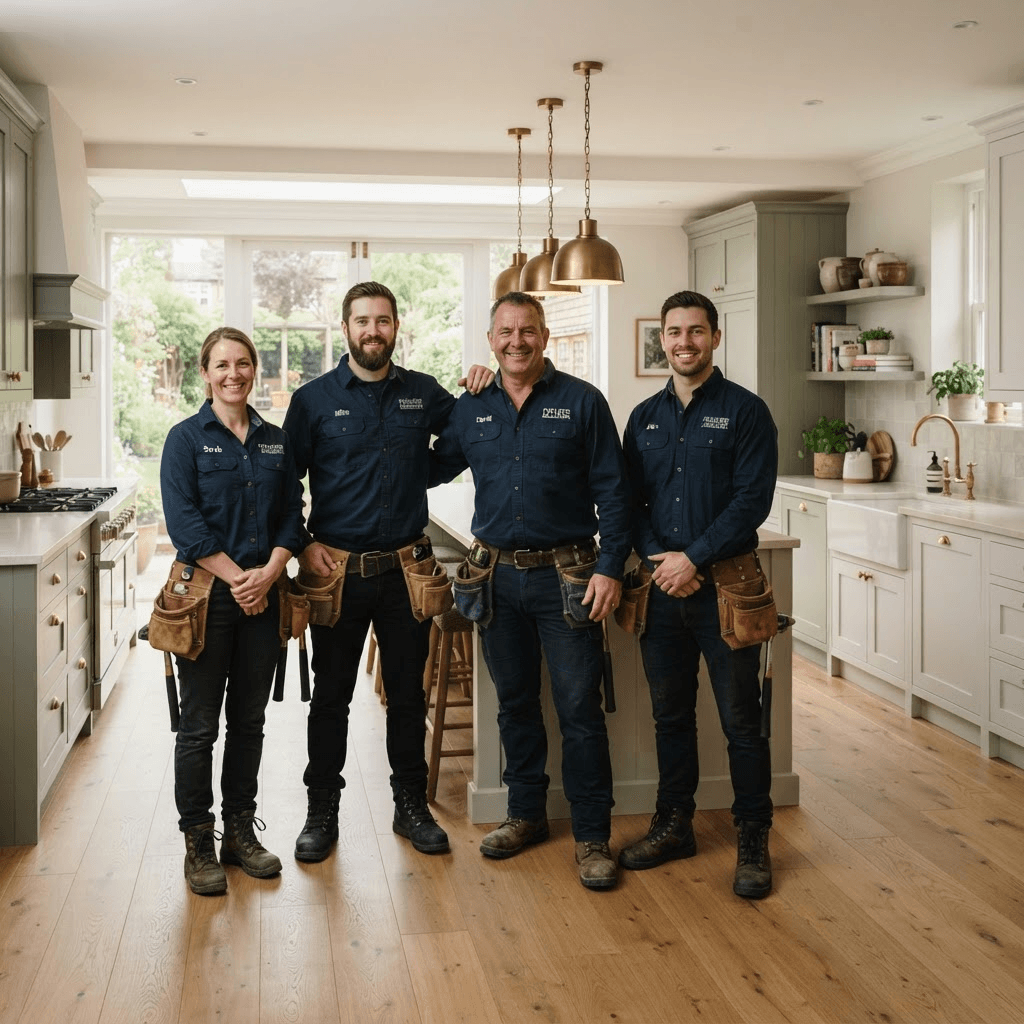 The 412 Remodeling Pros team in a completed kitchen renovation