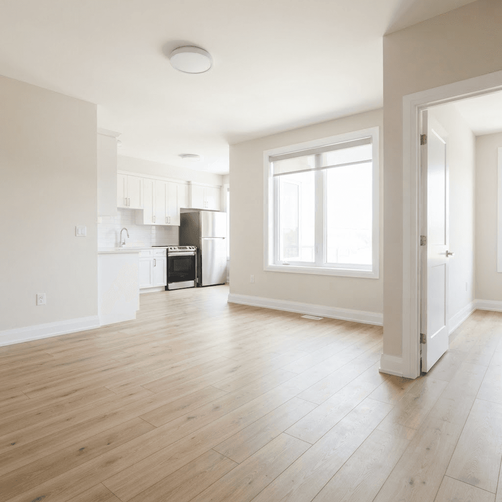Freshly renovated move-in-ready rental apartment with new flooring and neutral finishes